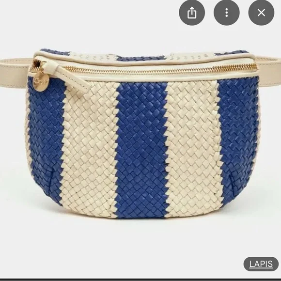 Clare V. Cream and Blue Woven Crossbody Bag - Picture 1 of 5